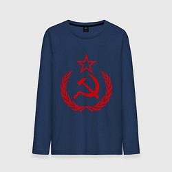 Лонгслив хлопковый мужской СССР герб цвета тёмно-синий — фото 1