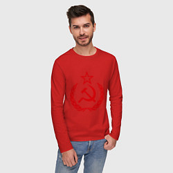 Лонгслив хлопковый мужской СССР герб, цвет: красный — фото 2