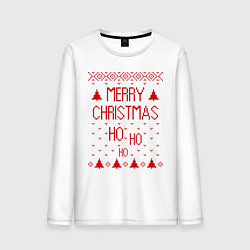 Лонгслив хлопковый мужской Merry christmas, цвет: белый