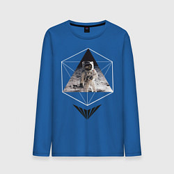 Лонгслив хлопковый мужской Геометрический астронавт цвета синий — фото 1