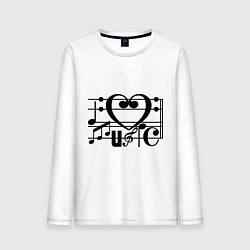 Лонгслив хлопковый мужской I love music, цвет: белый