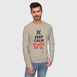 Лонгслив хлопковый мужской Keep Calm & Justice For All, цвет: миндальный — фото 2