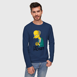 Лонгслив хлопковый мужской Mr. Burns: I get money, цвет: тёмно-синий — фото 2