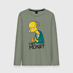 Лонгслив хлопковый мужской Mr. Burns: I get money, цвет: авокадо
