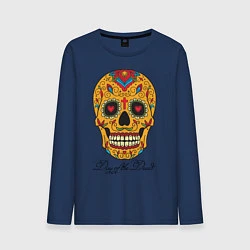 Лонгслив хлопковый мужской Мексиканский череп, цвет: тёмно-синий