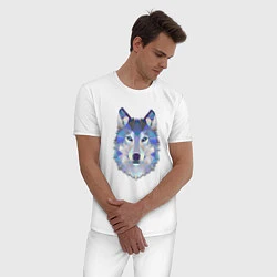 Пижама хлопковая мужская Полигональный волк, цвет: белый — фото 2