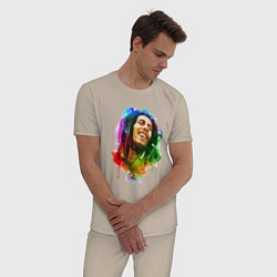 Пижама хлопковая мужская Улыбающийся Боб Марли, цвет: миндальный — фото 2