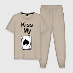 Пижама хлопковая мужская Kiss my card, цвет: миндальный