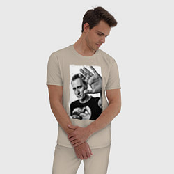 Пижама хлопковая мужская Paul van Dyk: Retro style, цвет: миндальный — фото 2