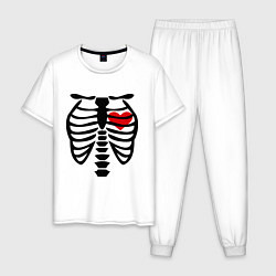 Пижама хлопковая мужская Skeleton heart, цвет: белый