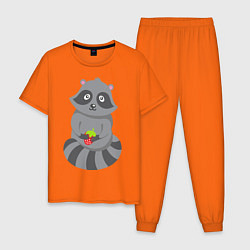 Пижама хлопковая мужская Енотик с клубникой, цвет: оранжевый