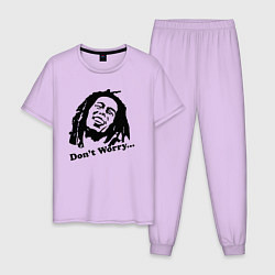 Пижама хлопковая мужская Bob Marley: Don't worry, цвет: лаванда