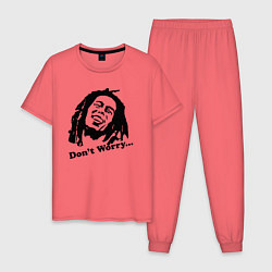 Пижама хлопковая мужская Bob Marley: Don't worry, цвет: коралловый