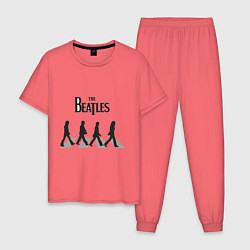 Пижама хлопковая мужская The Beatles: Abbey Road, цвет: коралловый