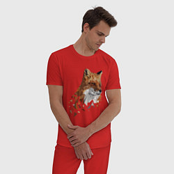 Пижама хлопковая мужская Полигональный лис, цвет: красный — фото 2