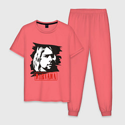 Пижама хлопковая мужская Nirvana: Kurt Cobain, цвет: коралловый