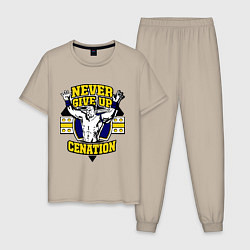 Пижама хлопковая мужская Never Give Up: Cenation, цвет: миндальный