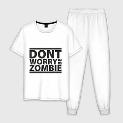 Пижама хлопковая мужская Dont worry be zombie, цвет: белый
