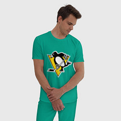 Пижама хлопковая мужская Pittsburgh Penguins, цвет: зеленый — фото 2