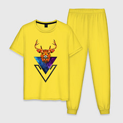 Пижама хлопковая мужская Космический олень, цвет: желтый