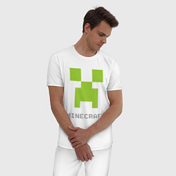 Пижама хлопковая мужская Minecraft logo grey, цвет: белый — фото 2