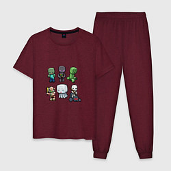 Пижама хлопковая мужская Minecraft Units, цвет: меланж-бордовый