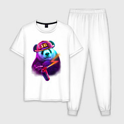 Пижама хлопковая мужская Панда-пожарник, цвет: белый