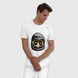 Пижама хлопковая мужская Кот космонавт, цвет: белый — фото 2