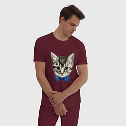 Пижама хлопковая мужская Мистер котик, цвет: меланж-бордовый — фото 2