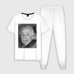 Пижама хлопковая мужская Энштейн дурачится, цвет: белый