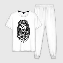 Пижама хлопковая мужская Лев растаман, цвет: белый