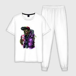 Пижама хлопковая мужская Зомби, цвет: белый