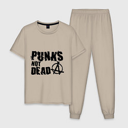 Пижама хлопковая мужская Punks not dead, цвет: миндальный