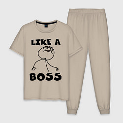 Пижама хлопковая мужская Like a boss, цвет: миндальный