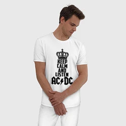 Пижама хлопковая мужская Keep Calm & Listen AC/DC, цвет: белый — фото 2
