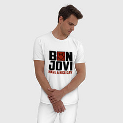 Пижама хлопковая мужская Bon Jovi: Nice day, цвет: белый — фото 2