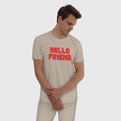 Пижама хлопковая мужская Hello Friend, цвет: миндальный — фото 2