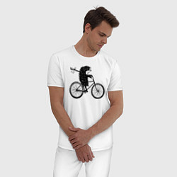 Пижама хлопковая мужская Ежик на велосипеде, цвет: белый — фото 2