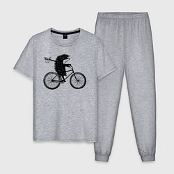 Пижама хлопковая мужская Ежик на велосипеде, цвет: меланж