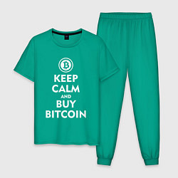 Пижама хлопковая мужская Keep Calm & Buy Bitcoin, цвет: зеленый