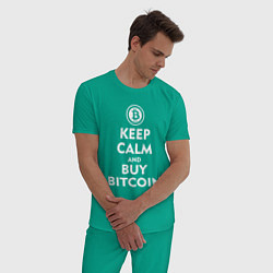 Пижама хлопковая мужская Keep Calm & Buy Bitcoin, цвет: зеленый — фото 2