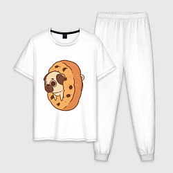 Пижама хлопковая мужская Мопс-печенька, цвет: белый