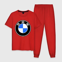 Пижама хлопковая мужская Logo BMW, цвет: красный