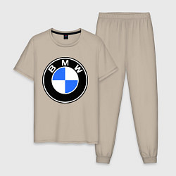 Пижама хлопковая мужская Logo BMW, цвет: миндальный