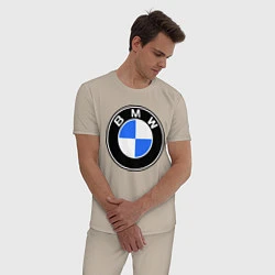 Пижама хлопковая мужская Logo BMW, цвет: миндальный — фото 2