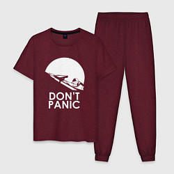 Пижама хлопковая мужская Elon: Don't Panic, цвет: меланж-бордовый