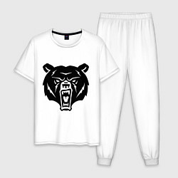 Пижама хлопковая мужская Ярость медведя, цвет: белый