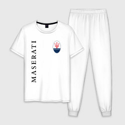 Пижама хлопковая мужская Maserati с лого, цвет: белый