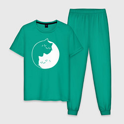 Пижама хлопковая мужская Котики Инь Янь, цвет: зеленый