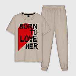 Пижама хлопковая мужская Born to love her, цвет: миндальный